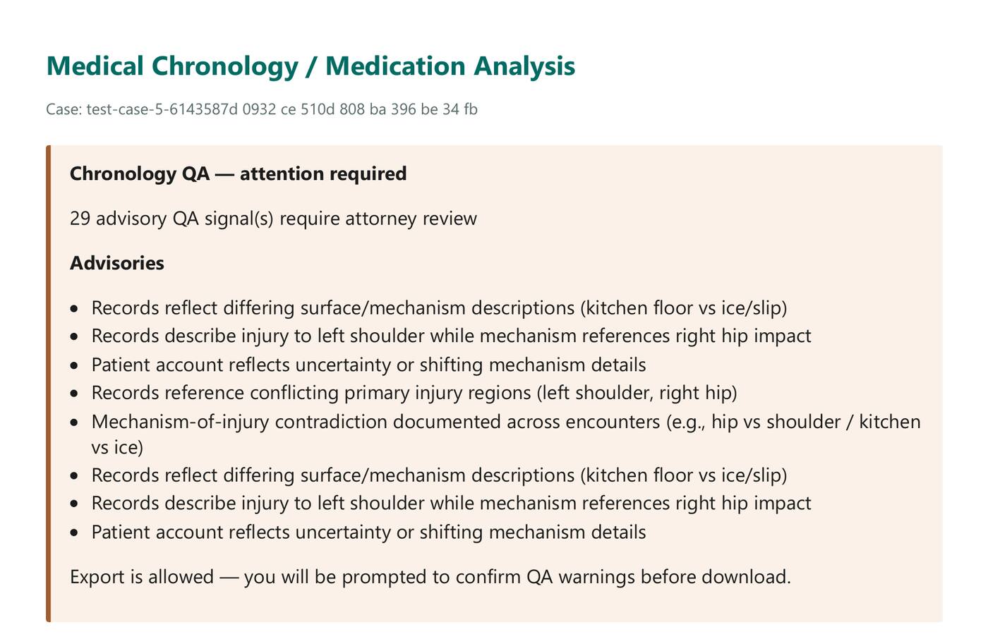 Medical Chronology QA advisories